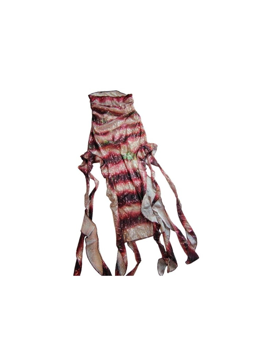 Womens Tie-Dye Sequin Strapless Maxi Dress W/ Ruffled Edges & Side Ties Size L